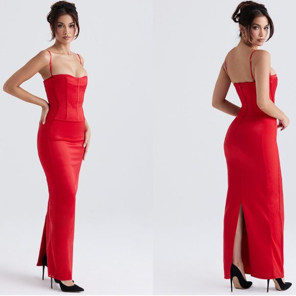 House of CB ‘Shani’ Red Satin Corset Maxi Dress NWT - Picture 4 of 13